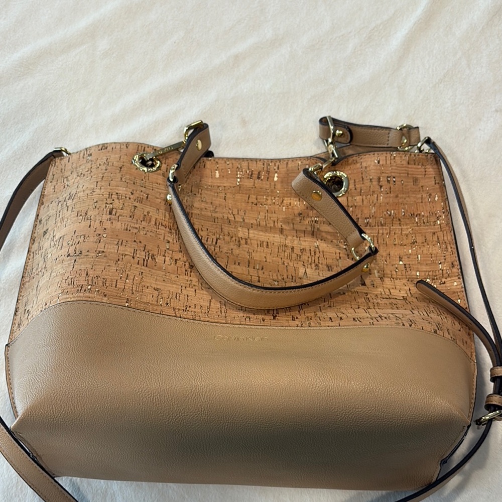 Calvin Klein Tan Tote Bag with Textured Design